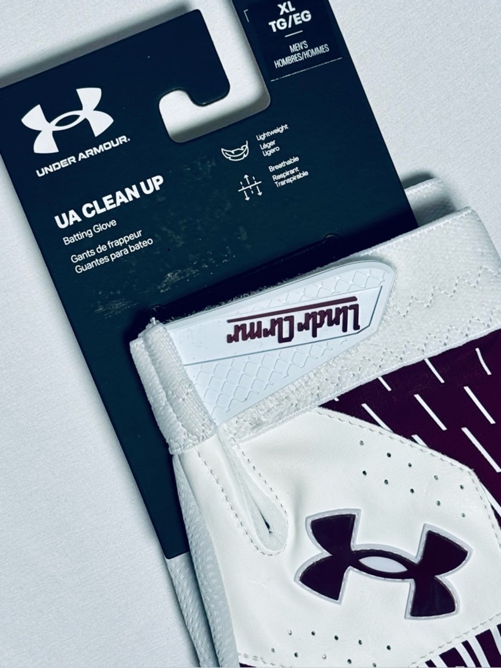Under Armour Clean Up Baseball Batting Gloves Men's XL White/Maroon/Maroon NEW